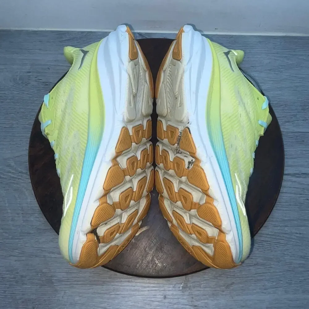Hoka One One Clifton 9 Mens Size 10B Yellow Blue Walking Running Shoes Sneakers